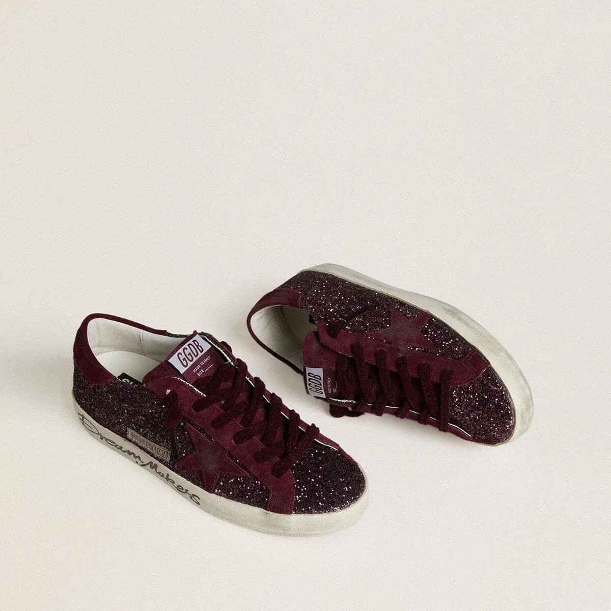Golden Goose Super-Star Ltd In Cherry Glitter With Cherry Suede Star Golden Goose Super-Star Ltd In Cherry Glitter With Cherry Suede Star