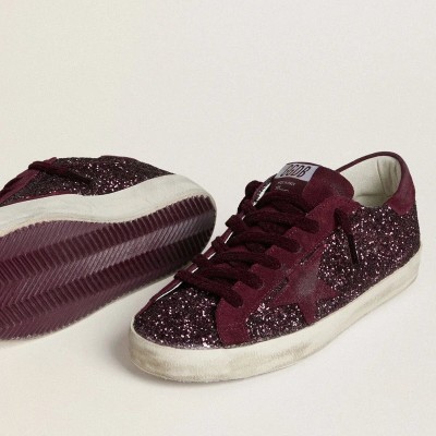 Golden Goose Super-Star Ltd In Cherry Glitter With Cherry Suede Star Golden Goose Super-Star Ltd In Cherry Glitter With Cherry Suede Star