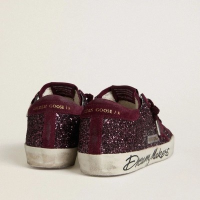 Golden Goose Super-Star Ltd In Cherry Glitter With Cherry Suede Star Golden Goose Super-Star Ltd In Cherry Glitter With Cherry Suede Star