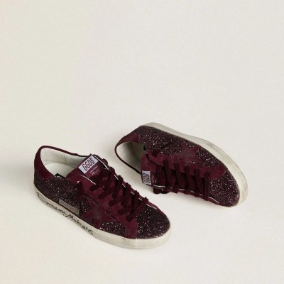 Golden Goose Super-Star Ltd In Cherry Glitter With Cherry Suede Star Golden Goose Super-Star Ltd In Cherry Glitter With Cherry Suede Star