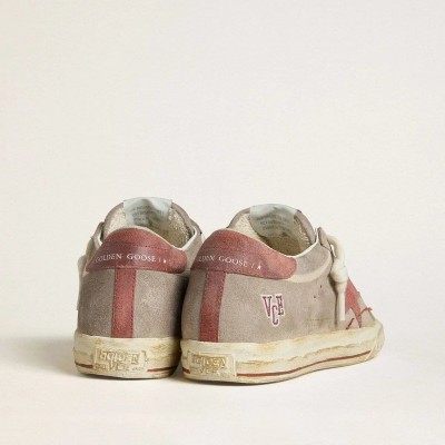 Golden Goose Super-Star Ltd In Gray Suede With Red Waxed Suede Star And Heel Tab Golden Goose Super-Star Ltd In Gray Suede With Red Waxed Suede Star And Heel Tab