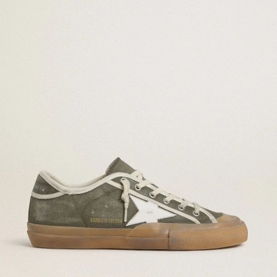 Golden Goose Super-Star Ltd In Green Canvas With White Leather Star Golden Goose Super-Star Ltd In Green Canvas With White Leather Star