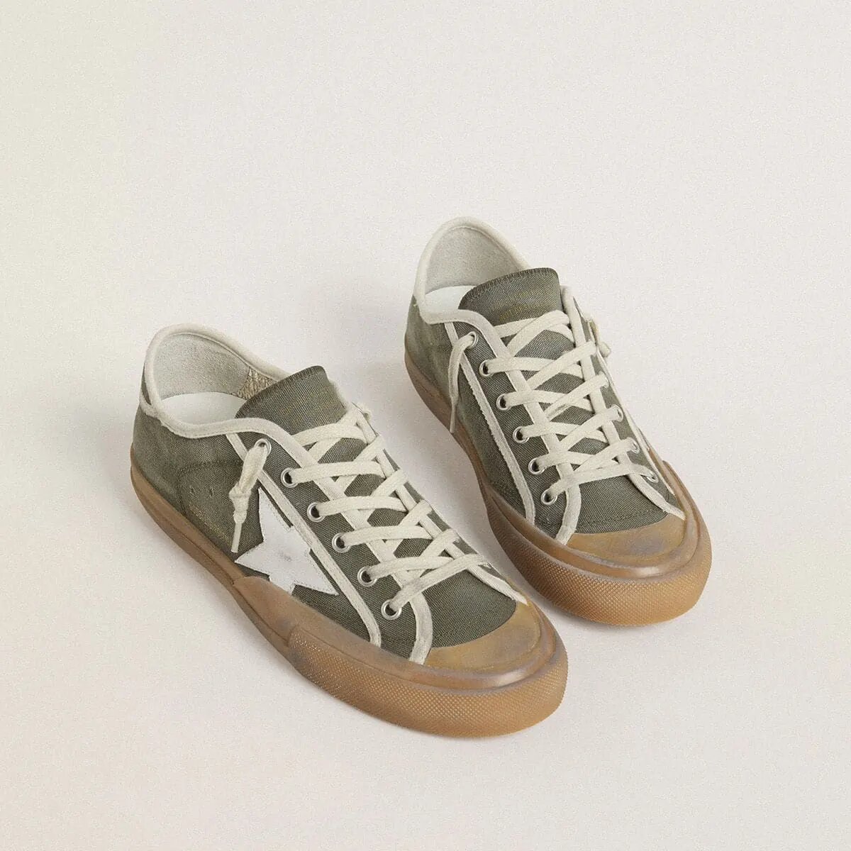 Golden Goose Super-Star Ltd In Green Canvas With White Leather Star Golden Goose Super-Star Ltd In Green Canvas With White Leather Star