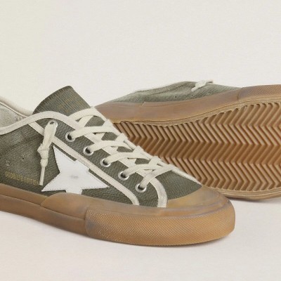 Golden Goose Super-Star Ltd In Green Canvas With White Leather Star Golden Goose Super-Star Ltd In Green Canvas With White Leather Star