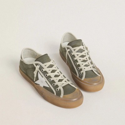 Golden Goose Super-Star Ltd In Green Canvas With White Leather Star Golden Goose Super-Star Ltd In Green Canvas With White Leather Star