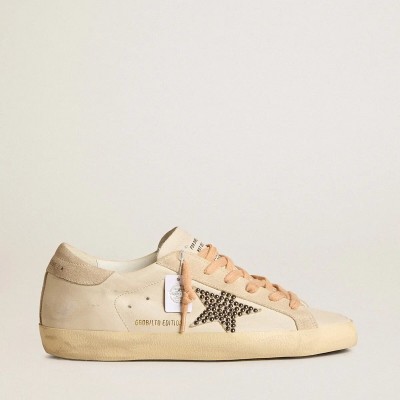Golden Goose Super-Star Ltd In Leather With Beige Suede Star With Swarovski Studs Golden Goose Super-Star Ltd In Leather With Beige Suede Star With Swarovski Studs