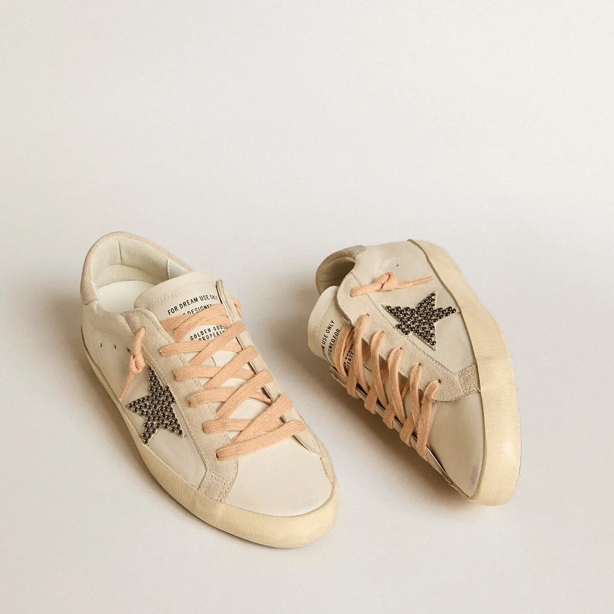 Golden Goose Super-Star Ltd In Leather With Beige Suede Star With Swarovski Studs Golden Goose Super-Star Ltd In Leather With Beige Suede Star With Swarovski Studs