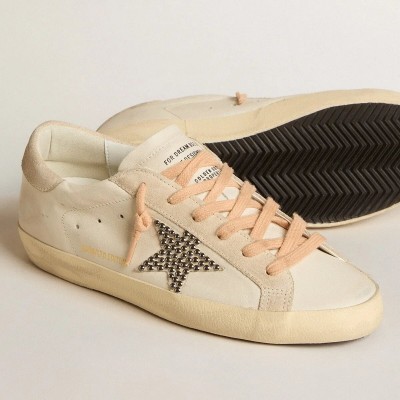 Golden Goose Super-Star Ltd In Leather With Beige Suede Star With Swarovski Studs Golden Goose Super-Star Ltd In Leather With Beige Suede Star With Swarovski Studs
