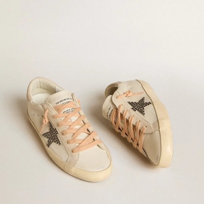 Golden Goose Super-Star Ltd In Leather With Beige Suede Star With Swarovski Studs Golden Goose Super-Star Ltd In Leather With Beige Suede Star With Swarovski Studs