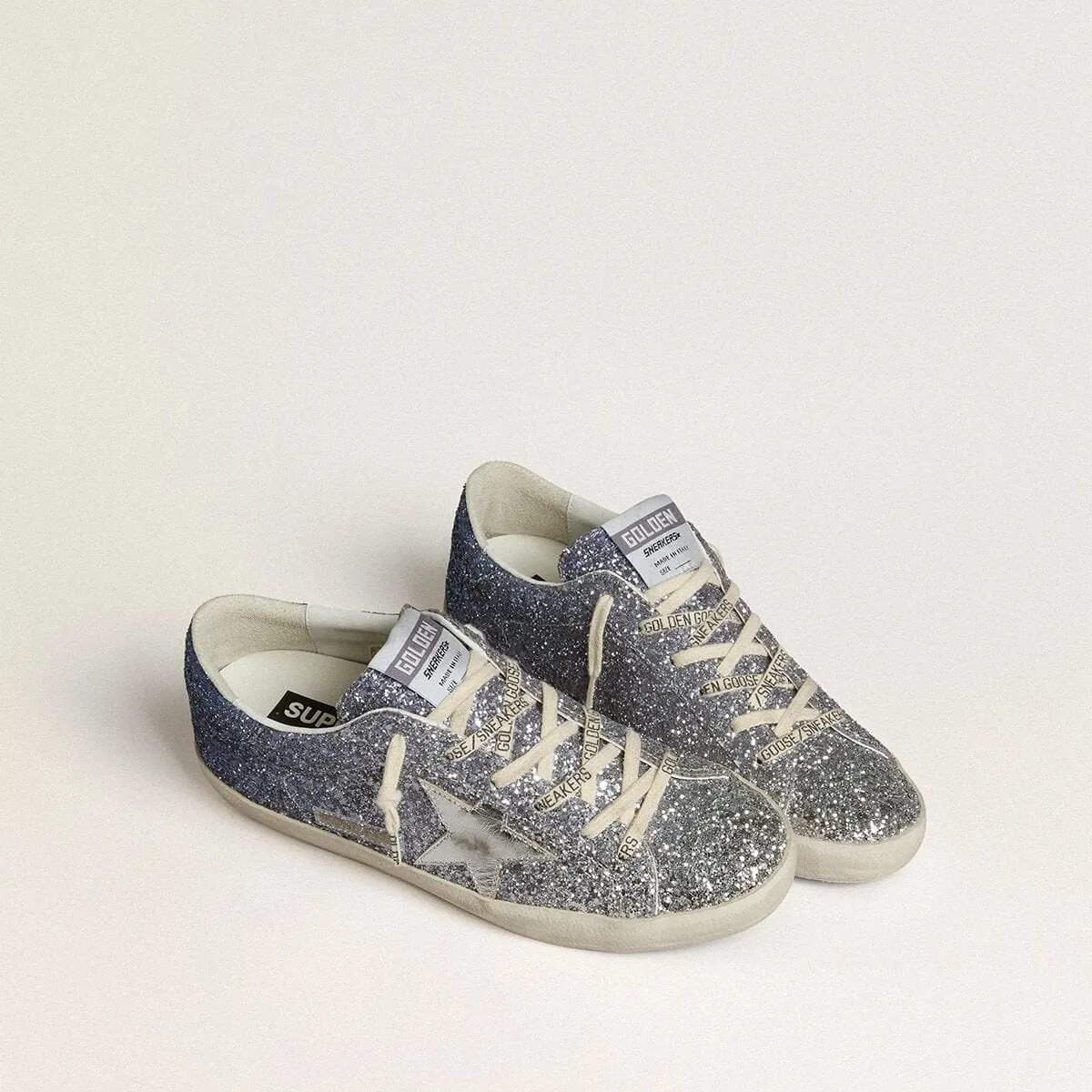 Golden Goose Super-Star Ltd In Multicolor Glitter With Silver Metallic Leather Star Golden Goose Super-Star Ltd In Multicolor Glitter With Silver Metallic Leather Star