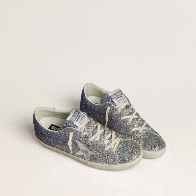 Golden Goose Super-Star Ltd In Multicolor Glitter With Silver Metallic Leather Star Golden Goose Super-Star Ltd In Multicolor Glitter With Silver Metallic Leather Star
