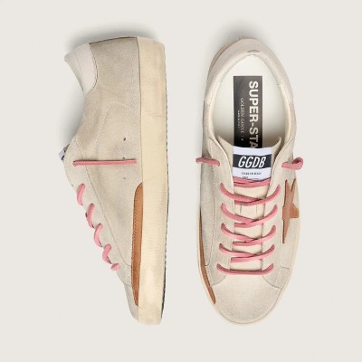 Golden Goose Super-Star Ltd In Pearl Suede With Brick-Red Star And Embroidery Golden Goose Super-Star Ltd In Pearl Suede With Brick-Red Star And Embroidery