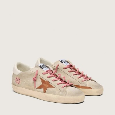 Golden Goose Super-Star Ltd In Pearl Suede With Brick-Red Star And Embroidery Golden Goose Super-Star Ltd In Pearl Suede With Brick-Red Star And Embroidery