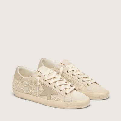 Golden Goose Super-Star Ltd In Pearl Suede With Gold Star And Bead Embroidery Golden Goose Super-Star Ltd In Pearl Suede With Gold Star And Bead Embroidery