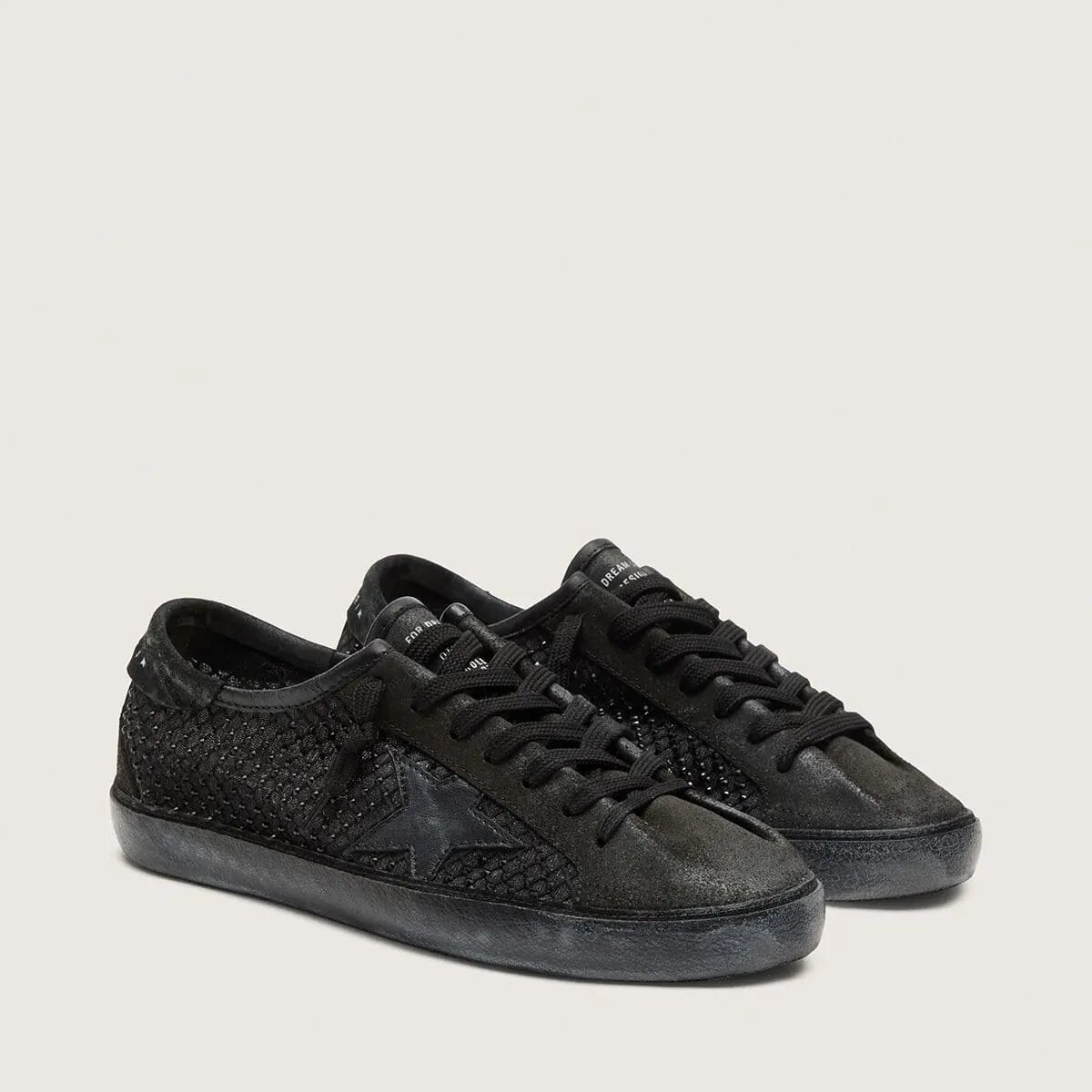 Golden Goose Super-Star Ltd In Perforated Black Suede With Black Star And Crystals Golden Goose Super-Star Ltd In Perforated Black Suede With Black Star And Crystals