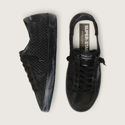 Golden Goose Super-Star Ltd In Perforated Black Suede With Black Star And Crystals Golden Goose Super-Star Ltd In Perforated Black Suede With Black Star And Crystals
