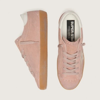 Golden Goose Super-Star Ltd In Pink Suede With Platinum Metallic Leather Star Golden Goose Super-Star Ltd In Pink Suede With Platinum Metallic Leather Star