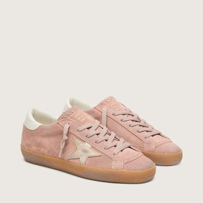 Golden Goose Super-Star Ltd In Pink Suede With Platinum Metallic Leather Star Golden Goose Super-Star Ltd In Pink Suede With Platinum Metallic Leather Star