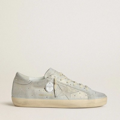 Golden Goose Super-Star Ltd In Platinum Suede And Swarovski Crystals With Platinum Suede Star Golden Goose Super-Star Ltd In Platinum Suede And Swarovski Crystals With Platinum Suede Star