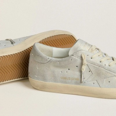 Golden Goose Super-Star Ltd In Platinum Suede And Swarovski Crystals With Platinum Suede Star Golden Goose Super-Star Ltd In Platinum Suede And Swarovski Crystals With Platinum Suede Star
