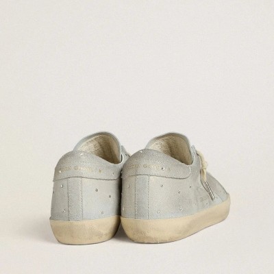 Golden Goose Super-Star Ltd In Platinum Suede And Swarovski Crystals With Platinum Suede Star Golden Goose Super-Star Ltd In Platinum Suede And Swarovski Crystals With Platinum Suede Star