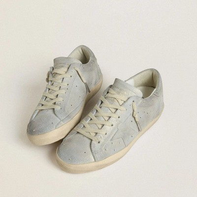 Golden Goose Super-Star Ltd In Platinum Suede And Swarovski Crystals With Platinum Suede Star Golden Goose Super-Star Ltd In Platinum Suede And Swarovski Crystals With Platinum Suede Star