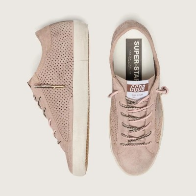 Golden Goose Super-Star Ltd In Powder-Pink Perforated Suede With Tone-On-Tone Star Golden Goose Super-Star Ltd In Powder-Pink Perforated Suede With Tone-On-Tone Star