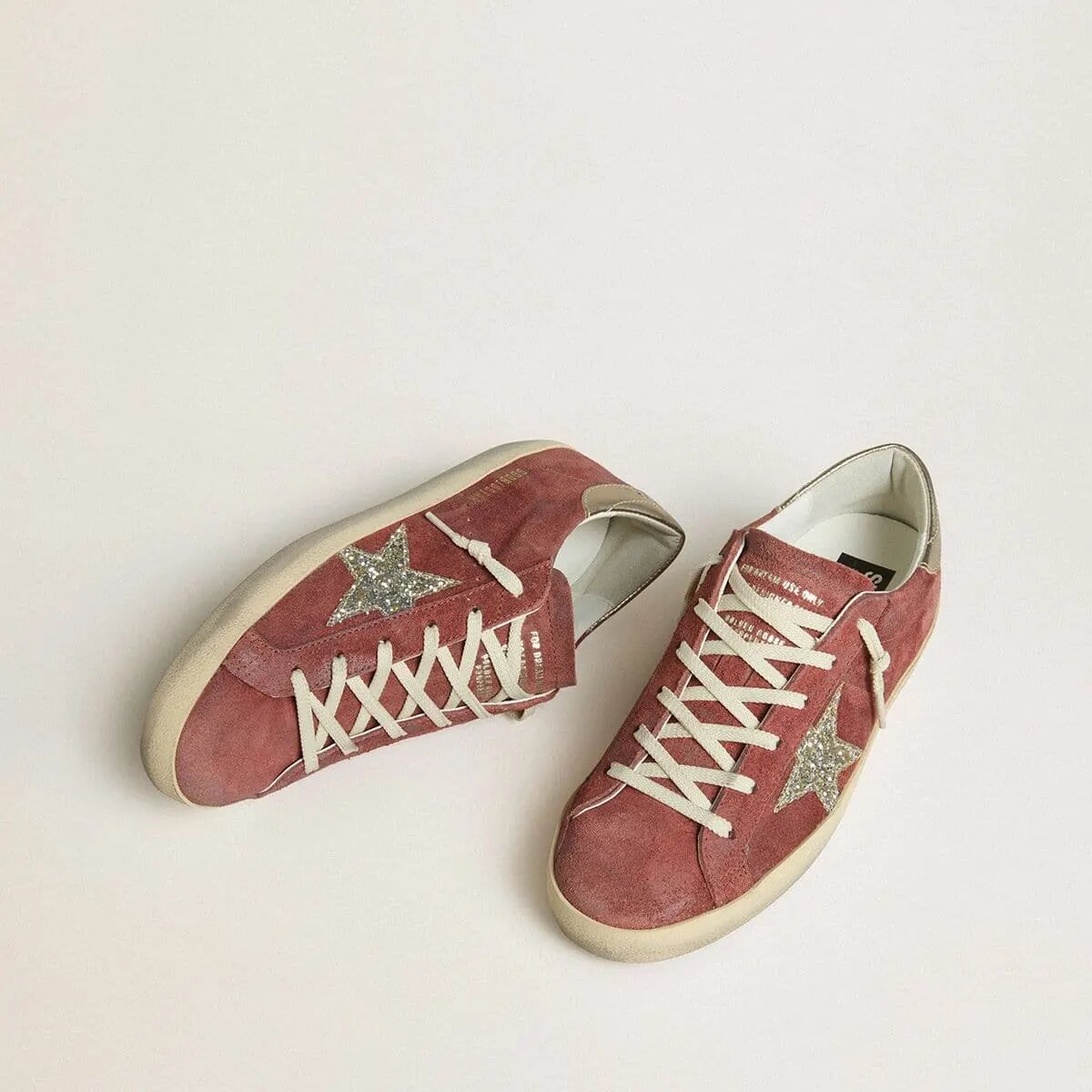 Golden Goose Super-Star Ltd In Red Suede With Silver Glitter Star And Laminated Leather Heel Tab Golden Goose Super-Star Ltd In Red Suede With Silver Glitter Star And Laminated Leather Heel Tab