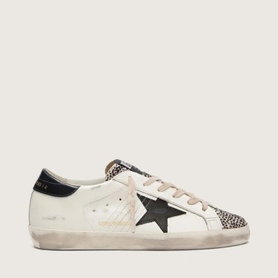 Golden Goose Super-Star Ltd In White Leather With Black Star And Pony Skin Details Golden Goose Super-Star Ltd In White Leather With Black Star And Pony Skin Details