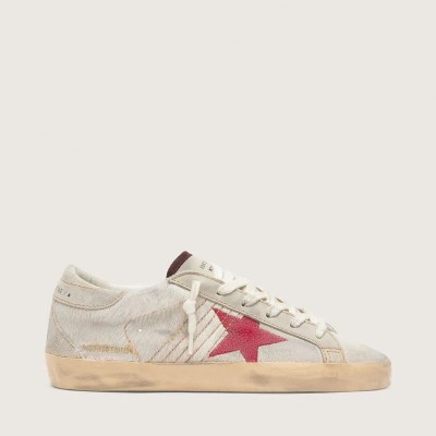 Golden Goose Super-Star Ltd In White Pony Skin With Red Suede Star Golden Goose Super-Star Ltd In White Pony Skin With Red Suede Star