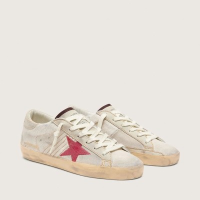 Golden Goose Super-Star Ltd In White Pony Skin With Red Suede Star Golden Goose Super-Star Ltd In White Pony Skin With Red Suede Star