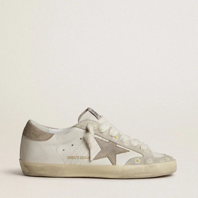 Golden Goose Super-Star Ltd With Beige Suede Star And Heel Tab And Floral Embroidery Golden Goose Super-Star Ltd With Beige Suede Star And Heel Tab And Floral Embroidery