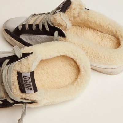 Golden Goose Super-Star Sabot In Silver Laminated Leather With Black Star Golden Goose Super-Star Sabot In Silver Laminated Leather With Black Star
