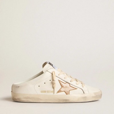 Golden Goose Super-Star Sabots In Leather With Plasticized Gold Glitter Star Golden Goose Super-Star Sabots In Leather With Plasticized Gold Glitter Star