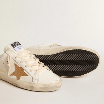 Golden Goose Super-Star Sabots In Leather With Plasticized Gold Glitter Star Golden Goose Super-Star Sabots In Leather With Plasticized Gold Glitter Star