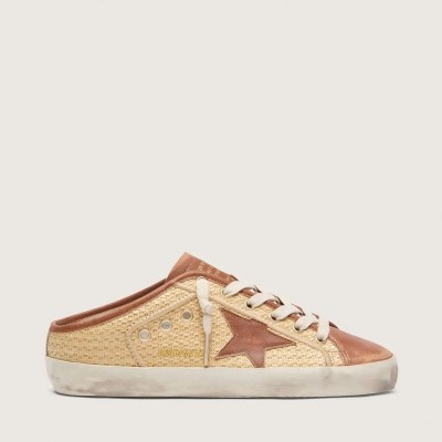 Golden Goose Super-Star Sabots In Raffia With Brick-Red Star Golden Goose Super-Star Sabots In Raffia With Brick-Red Star