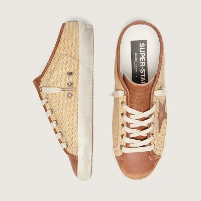 Golden Goose Super-Star Sabots In Raffia With Brick-Red Star Golden Goose Super-Star Sabots In Raffia With Brick-Red Star