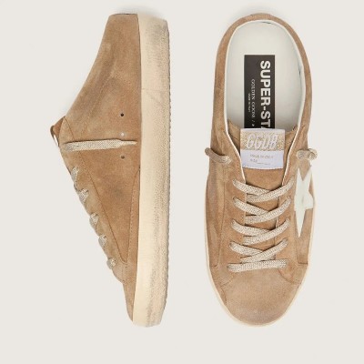 Golden Goose Super-Star Sabots In Tobacco Suede With White Leather Star