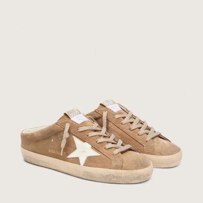 Golden Goose Super-Star Sabots In Tobacco Suede With White Leather Star Golden Goose Super-Star Sabots In Tobacco Suede With White Leather Star