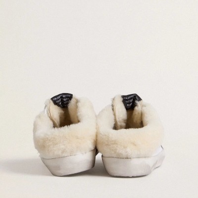 Golden Goose Super-Star Sabots In White Leather With Shearling Lining And Silver Star Golden Goose Super-Star Sabots In White Leather With Shearling Lining And Silver Star