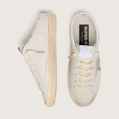 Golden Goose Super-Star Sabots In White Leather With Swarovski Star Golden Goose Super-Star Sabots In White Leather With Swarovski Star