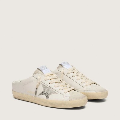 Golden Goose Super-Star Sabots In White Leather With Swarovski Star Golden Goose Super-Star Sabots In White Leather With Swarovski Star