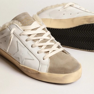 Golden Goose Super-Star Sabots With White Leather Star And Shearling Lining Golden Goose Super-Star Sabots With White Leather Star And Shearling Lining