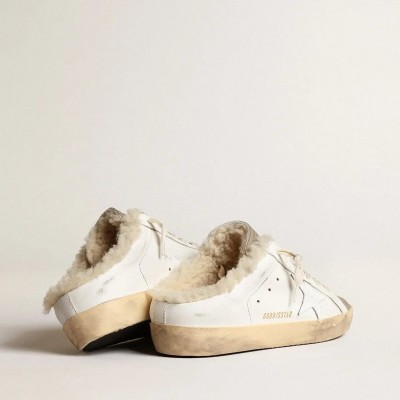 Golden Goose Super-Star Sabots With White Leather Star And Shearling Lining Golden Goose Super-Star Sabots With White Leather Star And Shearling Lining