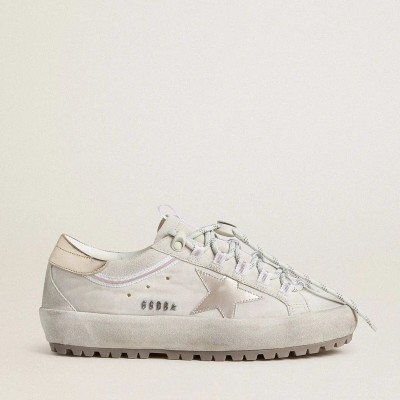 Golden Goose Super-Star Ski In Light Gray Nylon With Metallic Leather Star And Heel Tab Golden Goose Super-Star Ski In Light Gray Nylon With Metallic Leather Star And Heel Tab