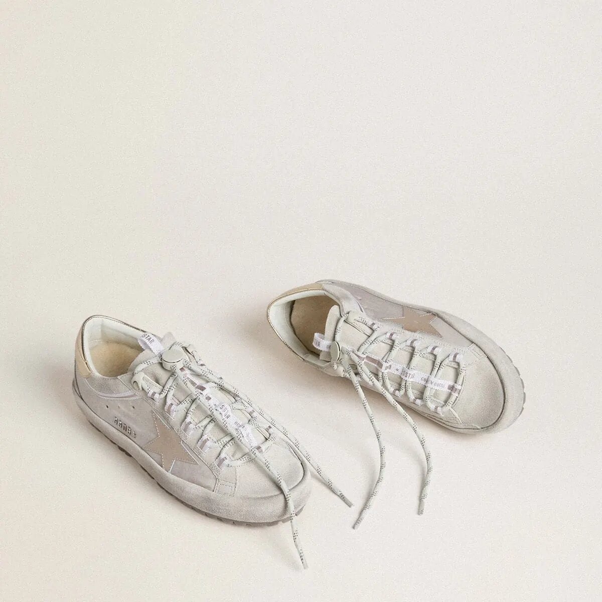 Golden Goose Super-Star Ski In Light Gray Nylon With Metallic Leather Star And Heel Tab Golden Goose Super-Star Ski In Light Gray Nylon With Metallic Leather Star And Heel Tab