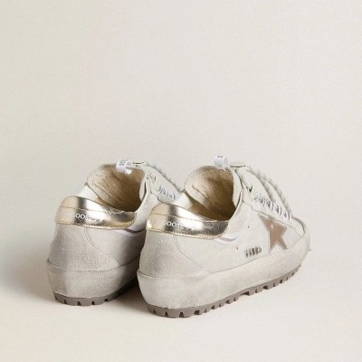 Golden Goose Super-Star Ski In Light Gray Nylon With Metallic Leather Star And Heel Tab Golden Goose Super-Star Ski In Light Gray Nylon With Metallic Leather Star And Heel Tab