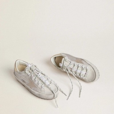 Golden Goose Super-Star Ski In Light Gray Nylon With Metallic Leather Star And Heel Tab Golden Goose Super-Star Ski In Light Gray Nylon With Metallic Leather Star And Heel Tab