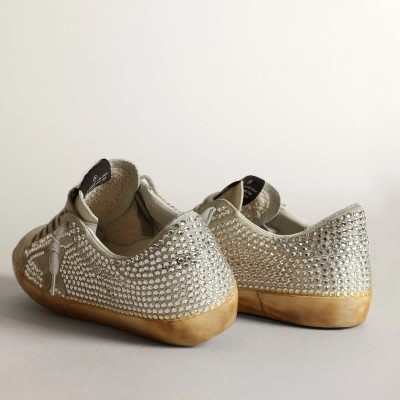 Golden Goose Super-Star In Aged White Nubuck With Swarovski Crystals