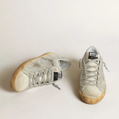 Golden Goose Super-Star In Aged White Nubuck With Swarovski Crystals Golden Goose Super-Star In Aged White Nubuck With Swarovski Crystals